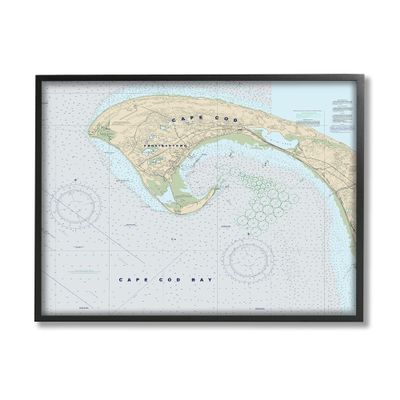 Stupell Industries Cape Cod Massachusetts Cartography Traditional Nautical Map, Designed by Daphne Polselli Black Framed Wall Art, Grey