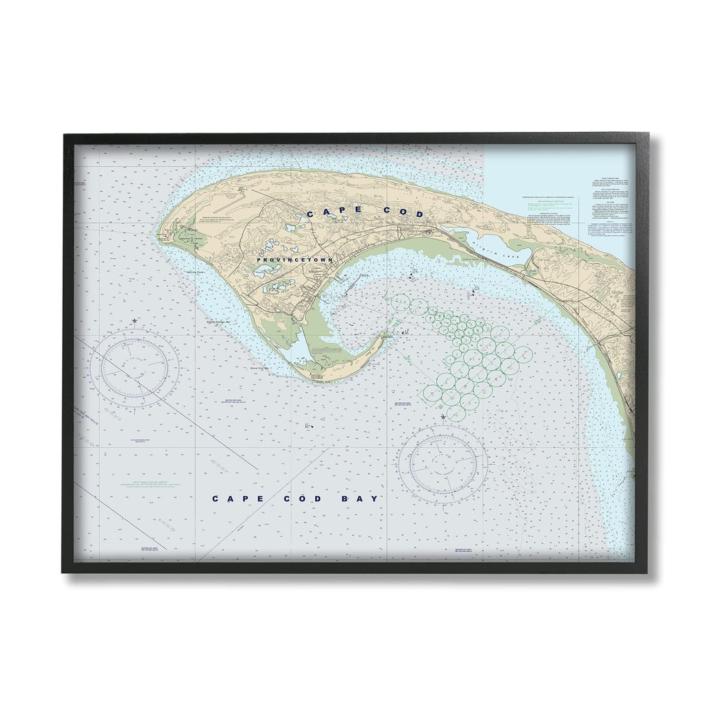 Stupell Industries Cape Cod Massachusetts Cartography Traditional Nautical Map, Designed by Daphne Polselli Black Framed Wall Art, Grey