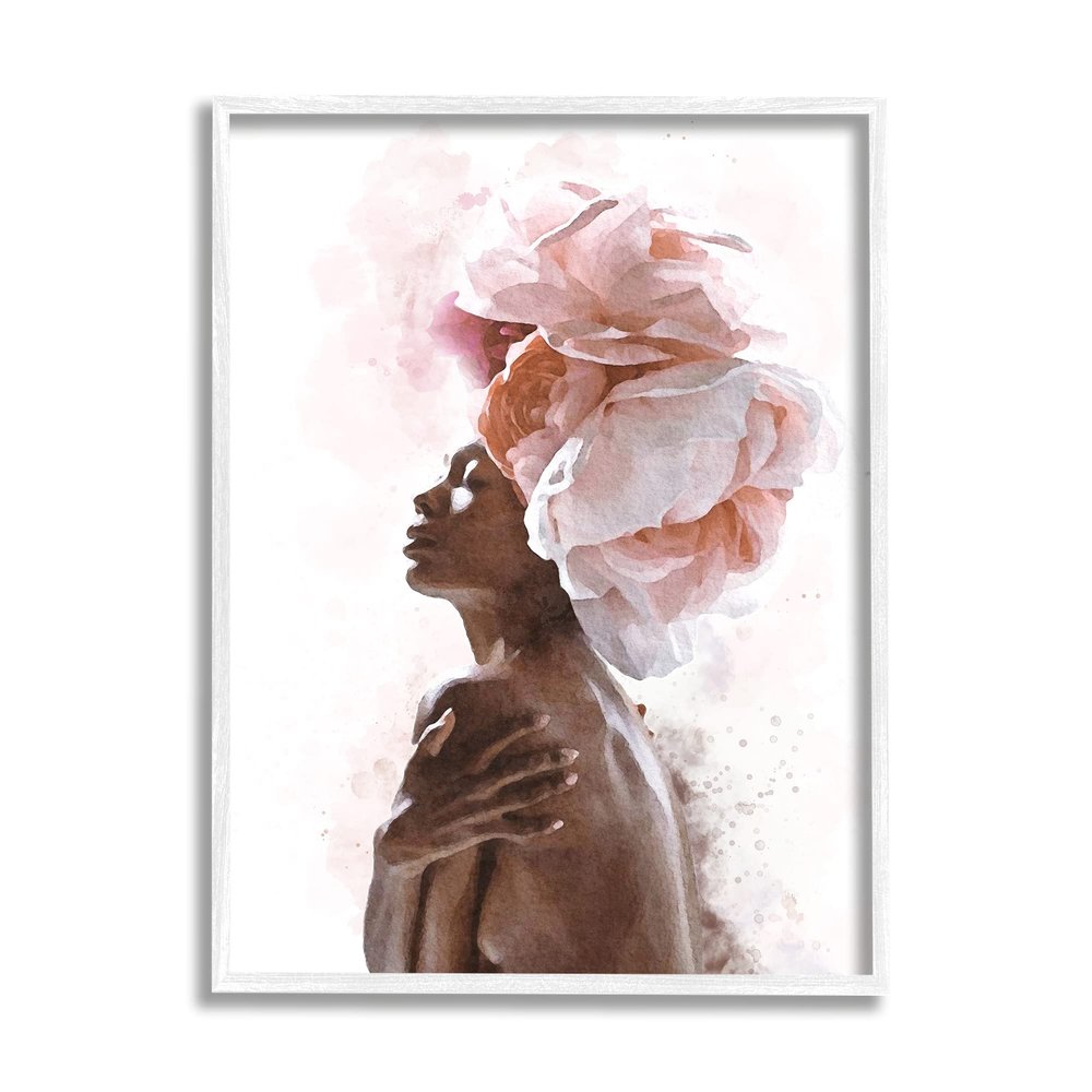 Stupell Industries African American Woman Pink Floral Crown Abstract Portrait
