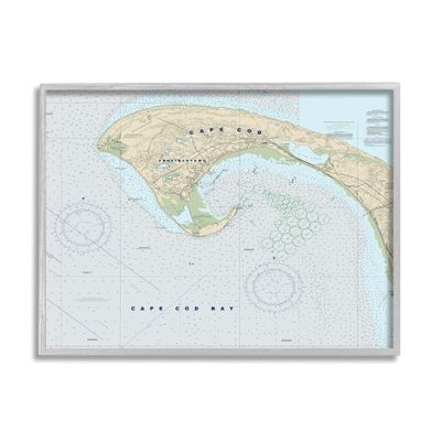 Stupell Industries Cape Cod Massachusetts Cartography Traditional Nautical Map, Designed by Daphne Polselli Gray Framed Wall Art, Grey