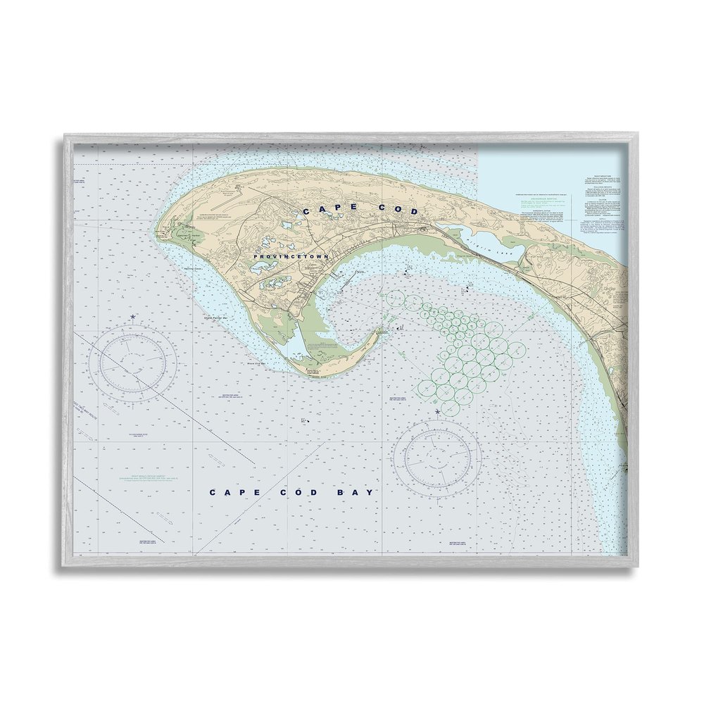 Stupell Industries Cape Cod Massachusetts Cartography Traditional Nautical Map, Designed by Daphne Polselli Gray Framed Wall Art, Grey