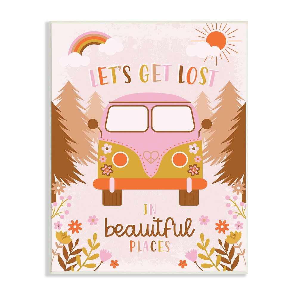 Stupell Industries Let's Get Lost Phrase Adventure Peace Flowers Van