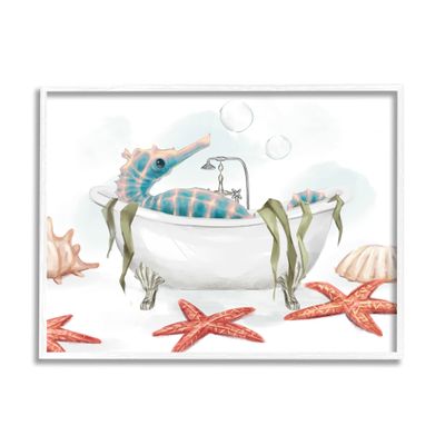 Stupell Industries Seahorse Resting Nautical Bath Tub Starfish Bubbles