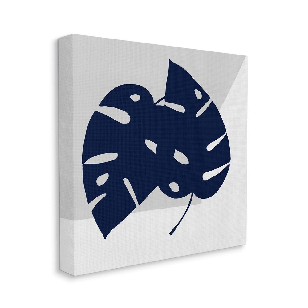 Stupell Industries Blue Monstera Leaf Silhouettes Geometric Gray Angles