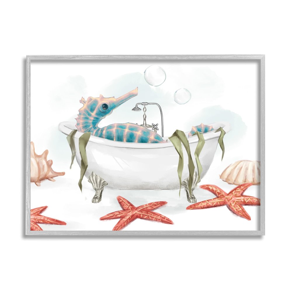 Stupell Industries Seahorse Resting Nautical Bath Tub Starfish Bubbles