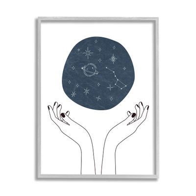 Stupell Industries Hands Holding Galaxy Constellations Minimal Blue, Designed by JJ Design House LLC Gray Framed Wall Art