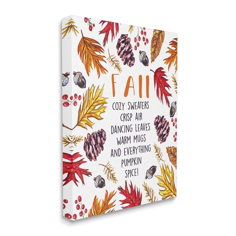 Stupell Industries Fall Favorite Pastimes List Forest Foliage Wreath, Designed by Elizabeth Tyndall Canvas Wall Art, Orange