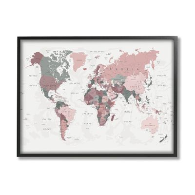 Stupell Industries World Map Patterned Waters Monochromatic Pink Regions
