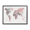 Stupell Industries World Map Patterned Waters Monochromatic Pink Regions view 1
