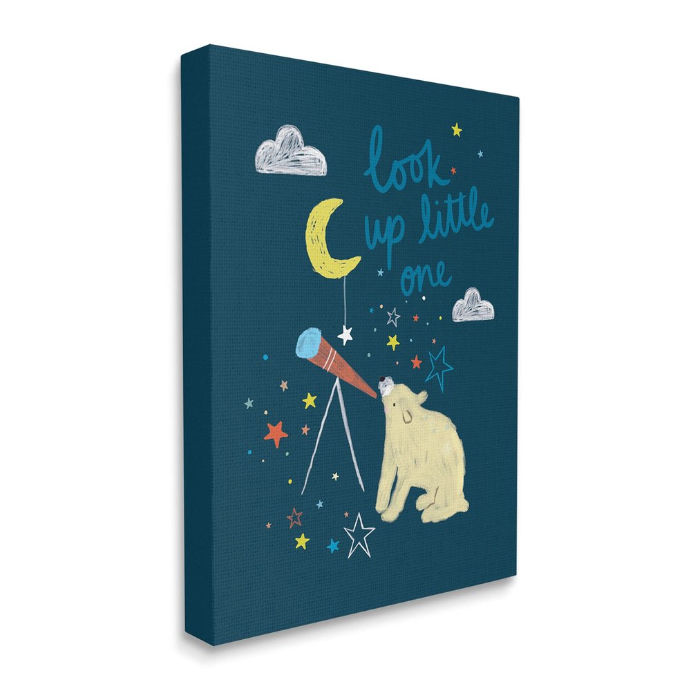 Stupell Industries Look Up Little One Phrase Kid's Telescope Bear