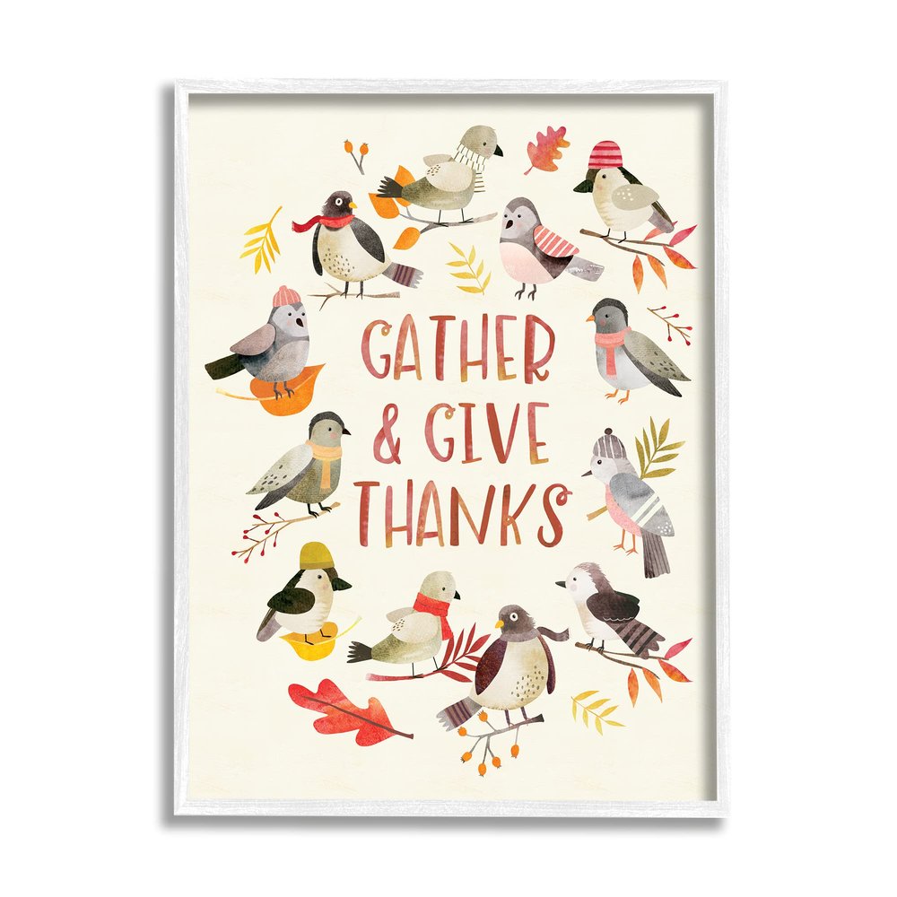 Stupell Industries Gather Give Thanks Acknowledgement Adorable Autumn Birds