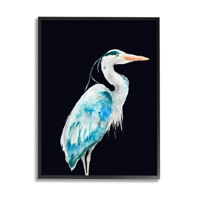 Stupell Industries Blue Heron Pattern Winged Bird Over Black