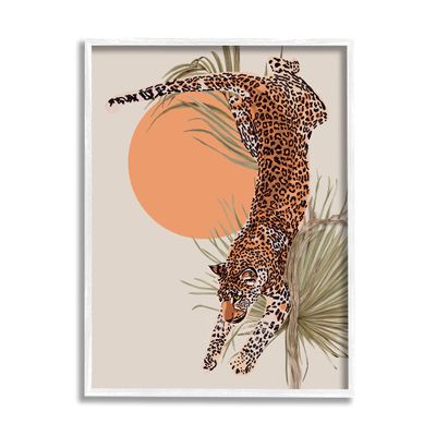 Stupell Industries Jungle Cat Leopard Pounce Orange Sun Palm Leaf