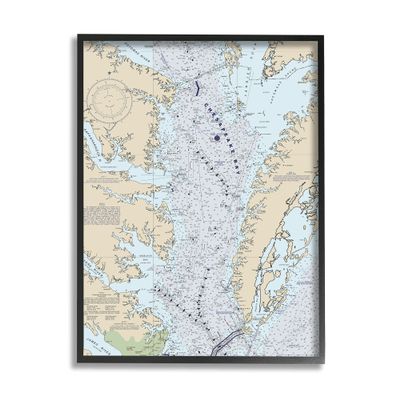 Stupell Industries Chesapeake Bay Water Flow Map Coastal Cartography, Designed by Daphne Polselli Black Framed Wall Art, Tan