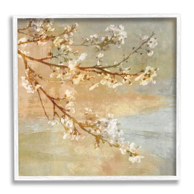 Stupell Industries Vintage Cherry Blossom Tree Branch Distressed Charm, Designed by John SEBA White Framed Wall Art, Beige