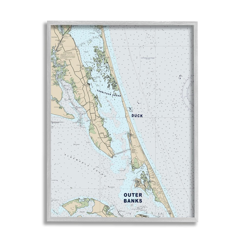 Stupell Industries Outer Banks North Carolina Cartography Nautical Map, Designed by Daphne Polselli Gray Framed Wall Art, Grey