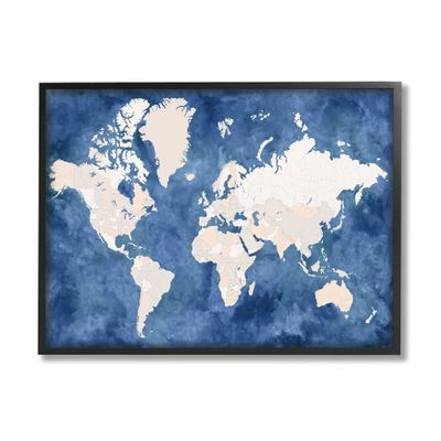 Stupell Industries Country Border World Map Deep Blue Ocean
