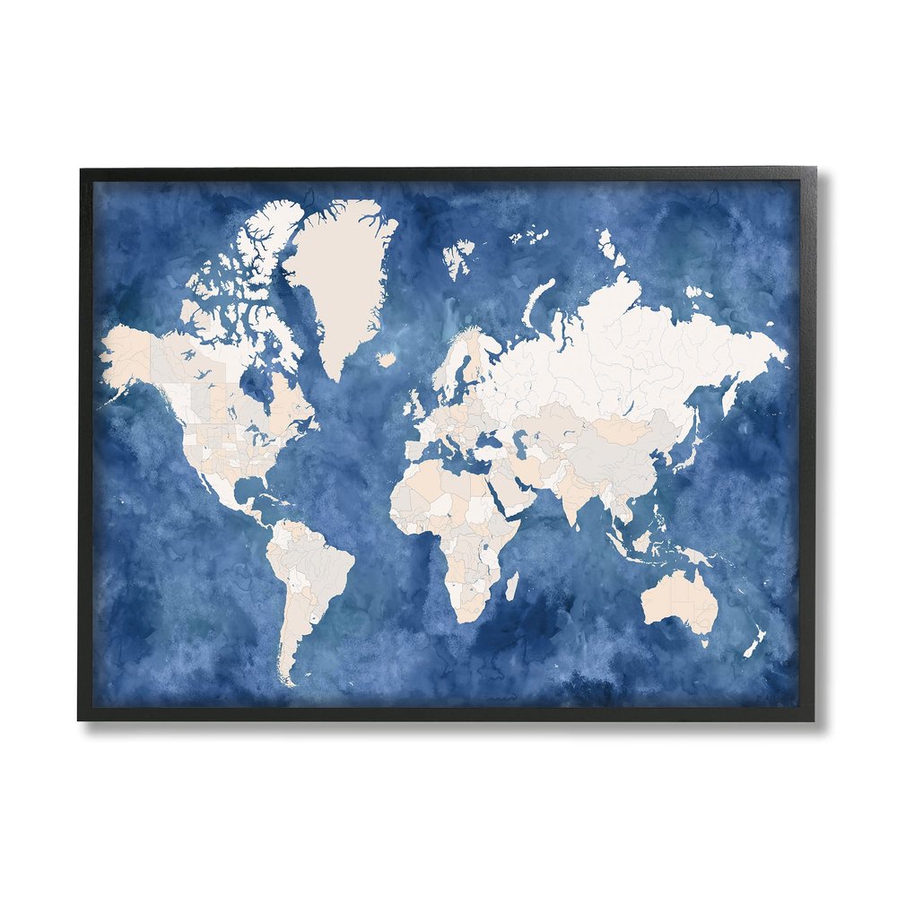 Stupell Industries Country Border World Map Deep Blue Ocean