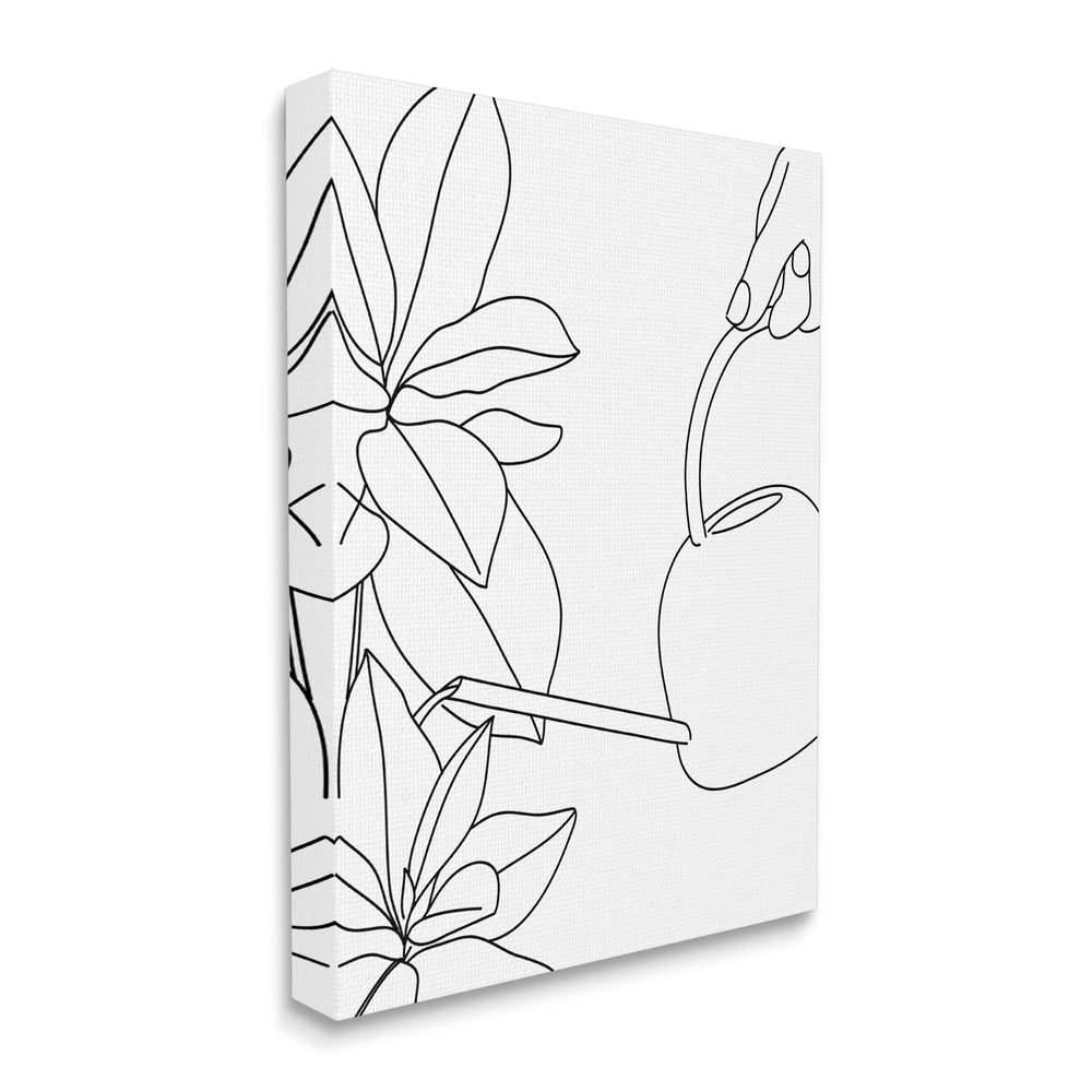 Stupell Industries Watering Can and Spring Florals Modern Minimal Linework