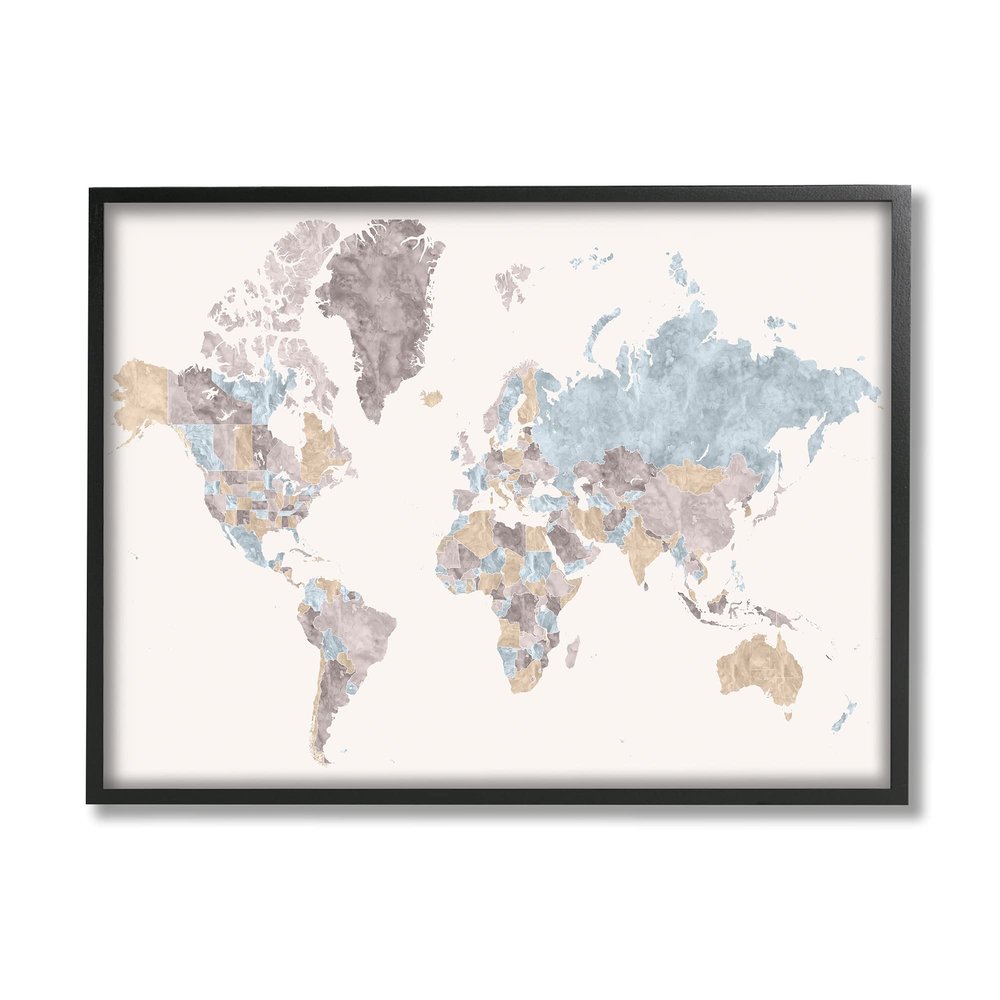 Stupell Industries World Map with Borders Contrasting Regional Tones