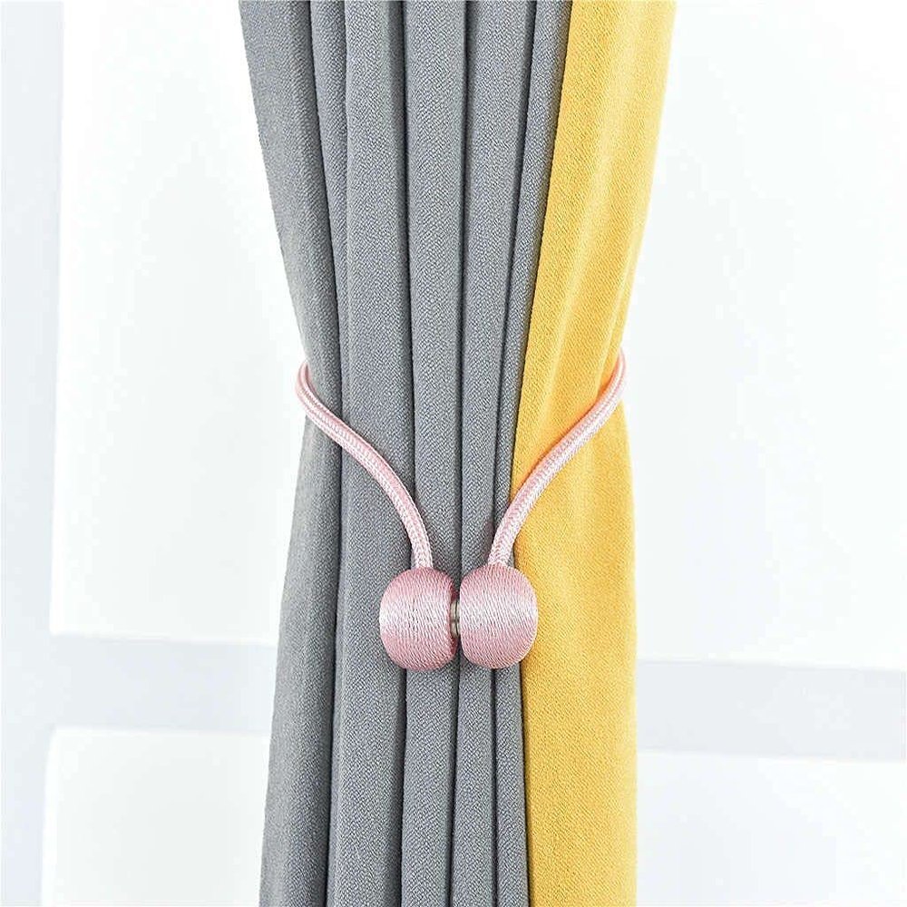 1 Pair Magnetic Curtain Tie Backs For Window Curtains and Drapes Magnetic Tie Band Home Office Decorative Drapes Weave Holdbacks Holders - Pink