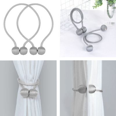 1 Pair Magnetic Curtain Tie Backs For Window Curtains and Drapes Magnetic Tie Band Home Office Decorative Drapes Weave Holdbacks Holders - Silver