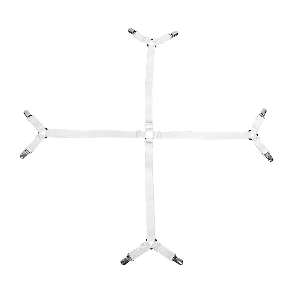 01 Mattress Sheet Clips, Triangle Adjustable Fasteners Suspenders Crisscross for Hotel for Home(White)