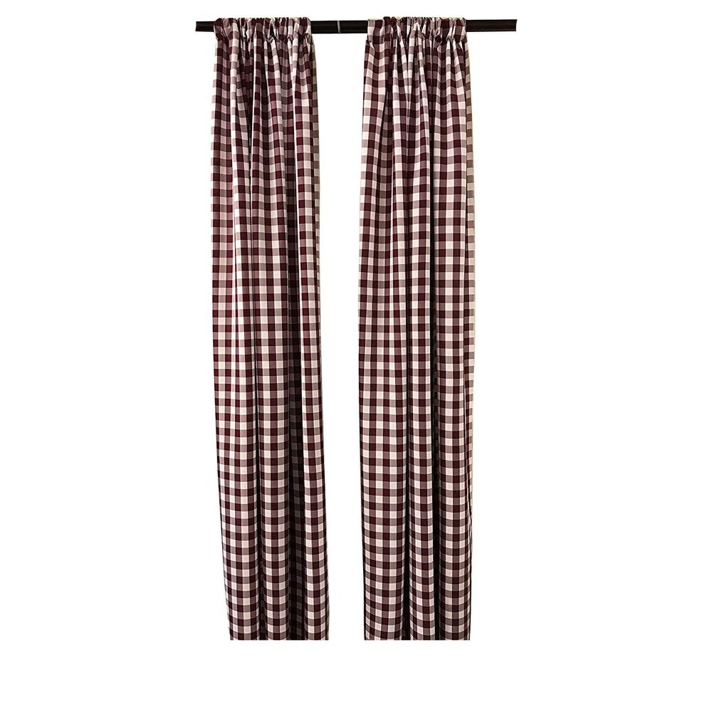 Backdrop King Inc, Buffalo Checkered Country Plaid Gingham Checkered Backdrop Drapes Curtains Panels, Room Divider, 1 Pair - (5 Feet Wide x 8 Feet High, White & Burgundy)