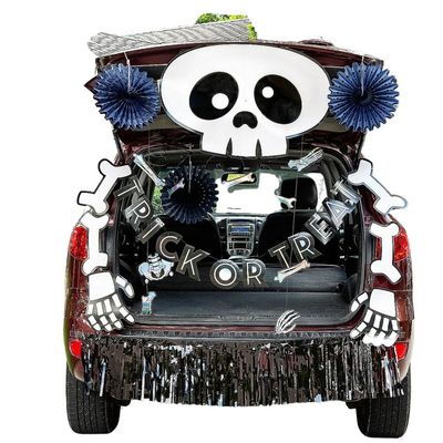 Fun Express Skeleton Trunk-or-Treat Decorating Kit  Spooky Halloween Party Decor for Trunk-or-Treat Events Features Skeleton Designs  Banners & Accessories Easy Setup for Fun & Festive  21 Pieces