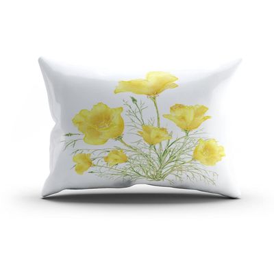 Suklly Plush Square Green Yellow California Poppy Watercolor Painting Hidden Zipper Home Sofa Decorative Throw Pillow Cover Cushion Case 12x24 Inch Design Printed Pillowcase