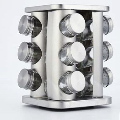 qiuqiu 12 Bottle Rotating Spice Rack Countertop Spice Tower Stainless Steel Spice Storage Box Kitchen Seasoning Storage Organization-