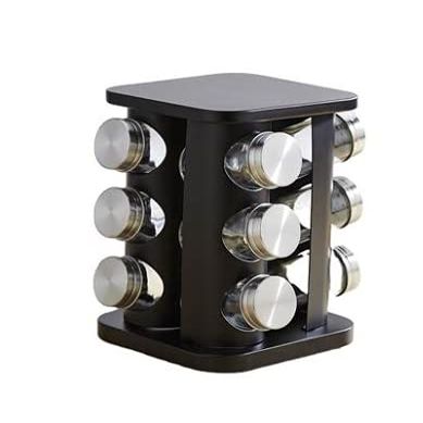 qiuqiu 12 Bottle Rotating Spice Rack Countertop Spice Tower Stainless Steel Spice Storage Box Kitchen Seasoning Storage Organization-