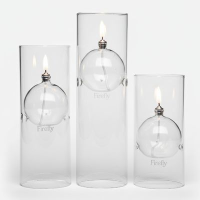 Firefly Fuels Refillable Glass Oil Candle - Transcend 8.38 Hurricane-Style Indoor/Outdoor Lantern. Clean Candle for Dining, Events, and Emergency Lighting. Use with Liquid Paraffin or Lamp Oil