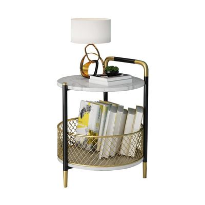 Side End Table 2 Tier Marble Small Round Side Table End Tables for Small Spaces Metal Legs Side Table for Living Room Bedroom Kitchen Dining Room for Living Room Bedroom ( Color : White , Size : B )
