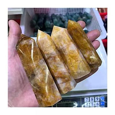 1pc natual Gemstone Crystal Stones Yellow Healer Quartz Point Wand Tower 80-90mm for Home Decoration