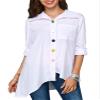 Andongnywell Casual Lapel Roll up Sleeve Irregular Hem Shirt Pocket Women's Summer Solid Color Oversized Tops (White,7,4X-Large) view 1