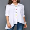 Andongnywell Casual Lapel Roll up Sleeve Irregular Hem Shirt Pocket Women's Summer Solid Color Oversized Tops (White,7,4X-Large) view 2