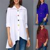 Andongnywell Casual Lapel Roll up Sleeve Irregular Hem Shirt Pocket Women's Summer Solid Color Oversized Tops (White,7,4X-Large) view 4