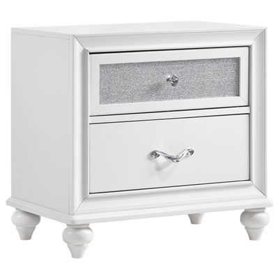Coaster Home Furnishings - Barzini - Wood - 2-Drawer Nightstand with Felt-Lined Top Drawer, Crystal Hardware, Acrylic Panels and Bun Feet - Bedroom - White - 205892