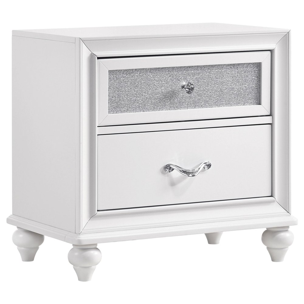 Coaster Home Furnishings - Barzini - Wood - 2-Drawer Nightstand with Felt-Lined Top Drawer, Crystal Hardware, Acrylic Panels and Bun Feet - Bedroom - White - 205892