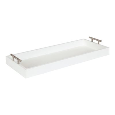 Kate and Laurel Lipton Narrow Decorative Tray; 10 x 24; White and Silver; Chic Accent Tray for Display and Storage