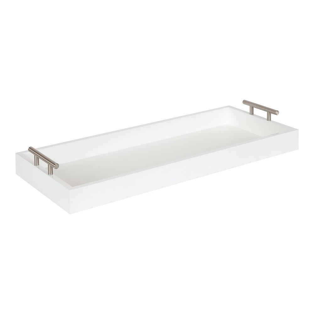 Kate and Laurel Lipton Narrow Decorative Tray; 10 x 24; White and Silver; Chic Accent Tray for Display and Storage
