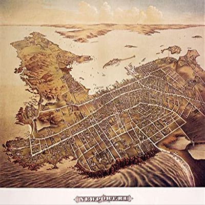 1800'S EYE VIEW MAP NEWPORT RHODE ISLAND USA REPRO POSTER (16 X 24 IMAGE SIZE PAPER)