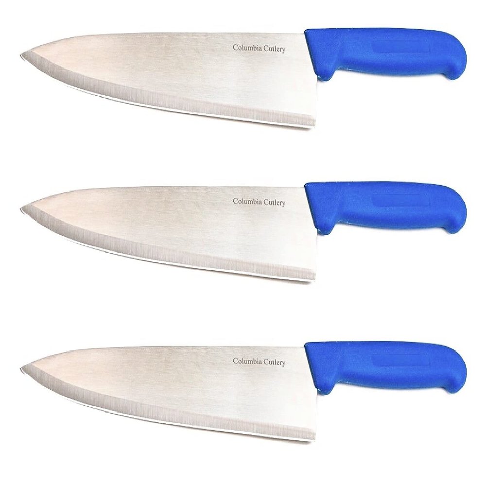 8" Columbia Cutlery Commercial Chef/Cook Knife - Blue Fibrox Handle - Razor Sharp and Dishwasher Friendly (3 Pack - 8" Blue Chef)