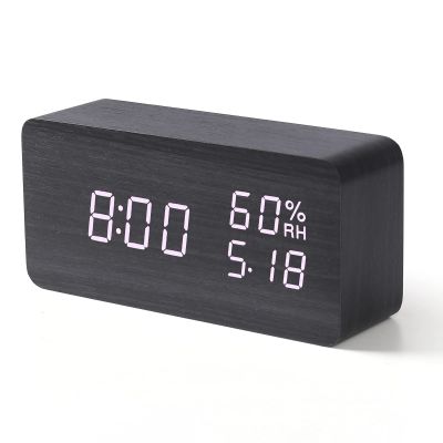 Dasike Wooden Digital Alarm Clock, Multifunctional Digital Display, 3 Alarm Settings, Weekend Mode, Snooze, Brightness Adjustable, Suitable for Living Room, Bedroom and Kitchen (Black)