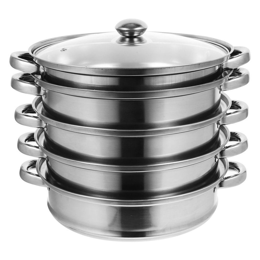 Aluminum Pot Steaming Pot 5- Layer Steaming Cookware with Tempered Glass Lid 28cm Dim Sum Basket