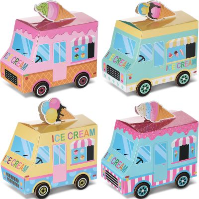 Outus 16 Pieces Ice Cream Truck Boxes for Centerpieces Ice Cream Party Favors Treat Boxes Summer Goodie Colorful Paper Candy Themed Baby Shower Kids Birthday Party Centerpieces Table Decor Supplies