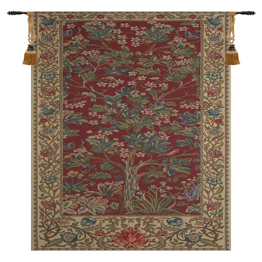 C Charlotte Home Furnishings Inc The Tree of Life Portiere Red Belgian Tapestry -Medium: 24.00' x 70.00' Cotton/Viscose/Polyester by William Morris