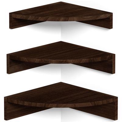 Alsonerbay Corner Shelf Wall Mount, Set of 3 Floating Shelves for Storage and Display, Rustic Wood Shelves for Bedroom, Kitchen, Living Room, Nursery and Office (Dark Brown)