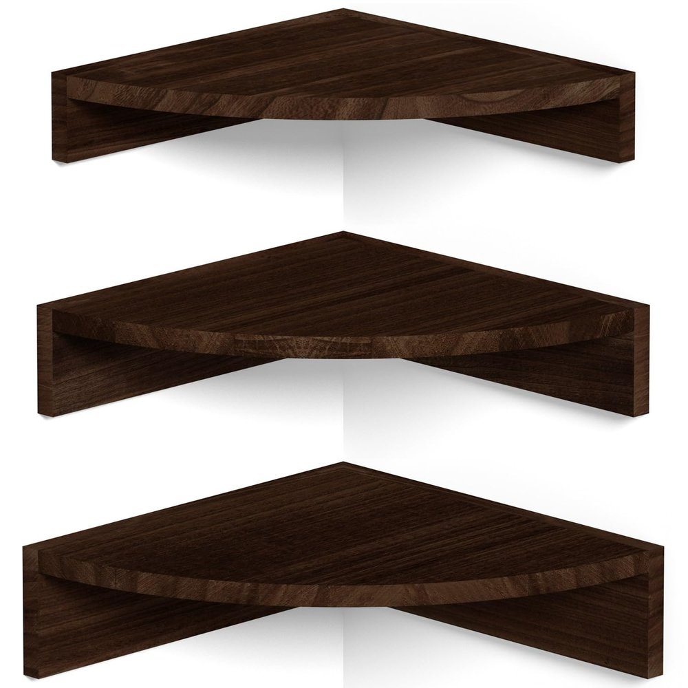 Alsonerbay Corner Shelf Wall Mount, Set of 3 Floating Shelves for Storage and Display, Rustic Wood Shelves for Bedroom, Kitchen, Living Room, Nursery and Office (Dark Brown)